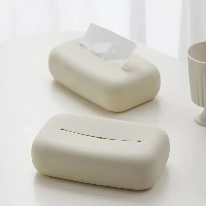 Bins Cream style soft silicone tissue box Household living room desktop Tissue storage box ins