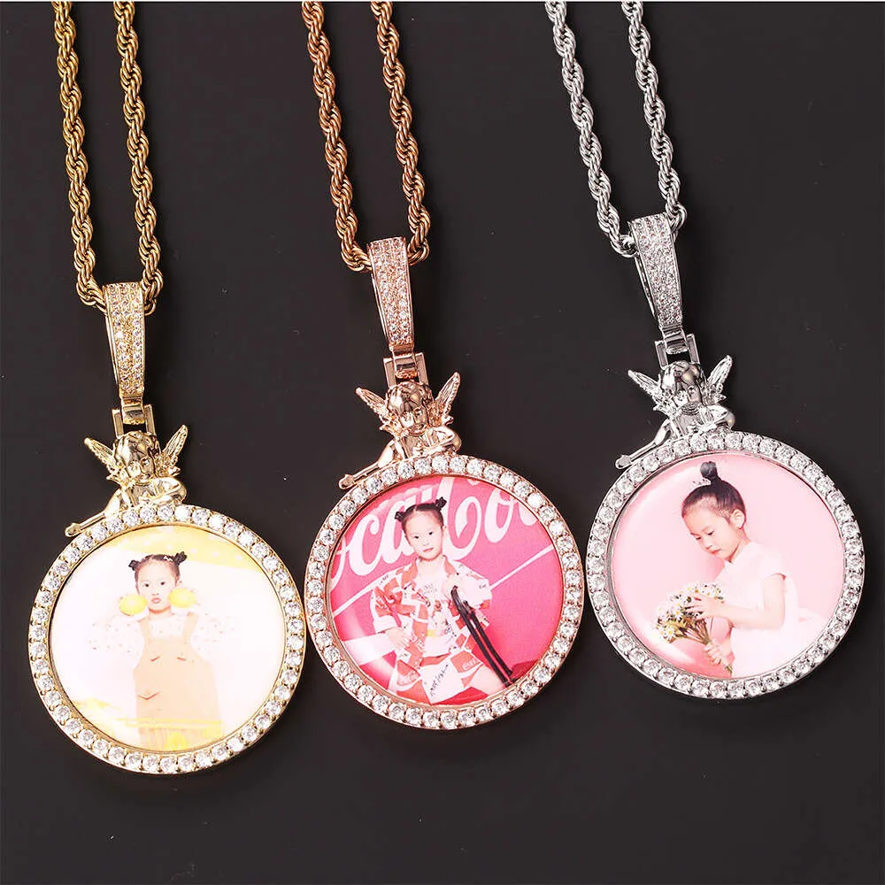 Personnalité hip hop Pendant Copper Set Zircon Solid DIY Creative Angel Frame Photo Frame Collier