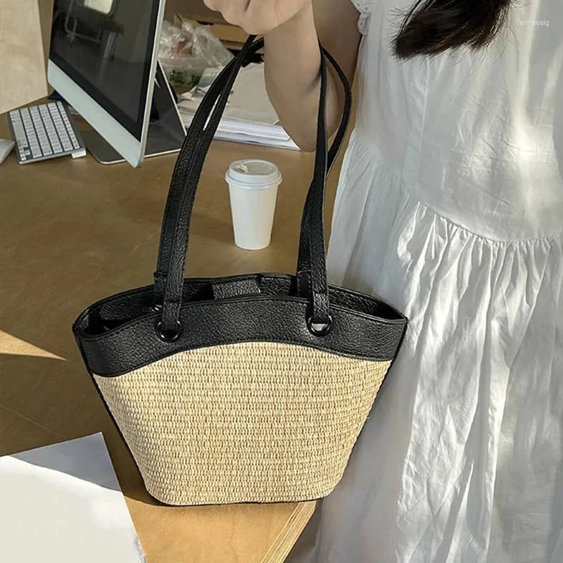 Bolsas de hombro Mujer embrague de cesta trenzada Bolsa de manguero superior Paja de verano Pasteles de verano Totas de comprador Femenino