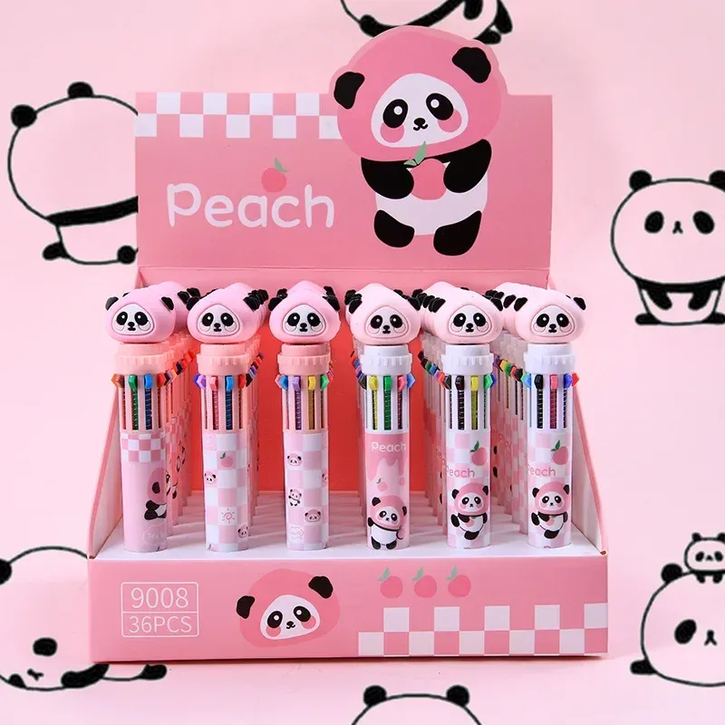 Pensje 36/12PCS 10 kolorowe pióro pionowe dostarcza urocze panda wielokolorowa księga ręczna Pen Material