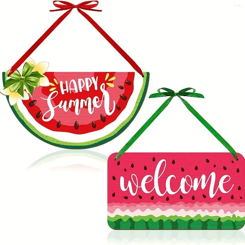 Party Supplies Wooden Watermelon Door Sign Hanging Pendant Happy Summer Front Fruit Home Kitchen Hang Tag Birthday Direction Signs