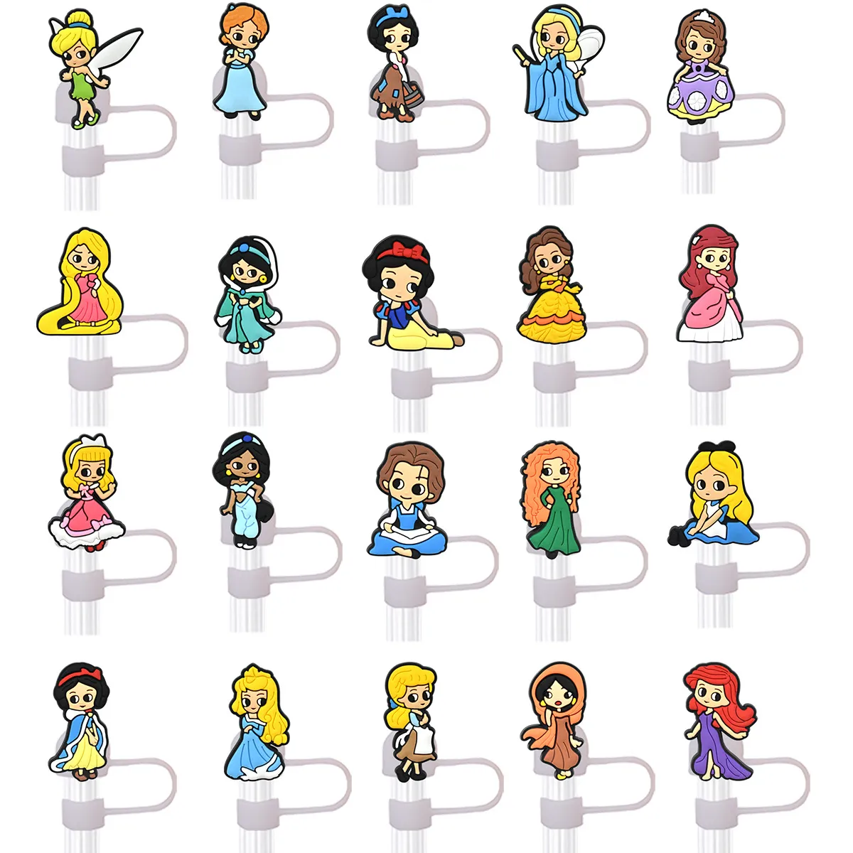 21colors childhood princess silicone straw toppers accessories cover charms Reusable Splash Proof drinking dust plug decorative 8mm/10mm straw party