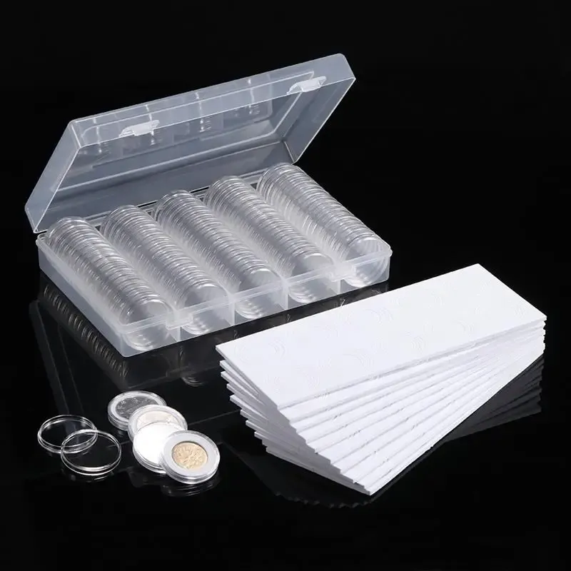 Boxen 100pcs Clear Round Coin Capsule Container Aufbewahrungsbox Gold Kupfermünzen Halter Tragbarer Fall Organizer Box für Münzsammlung