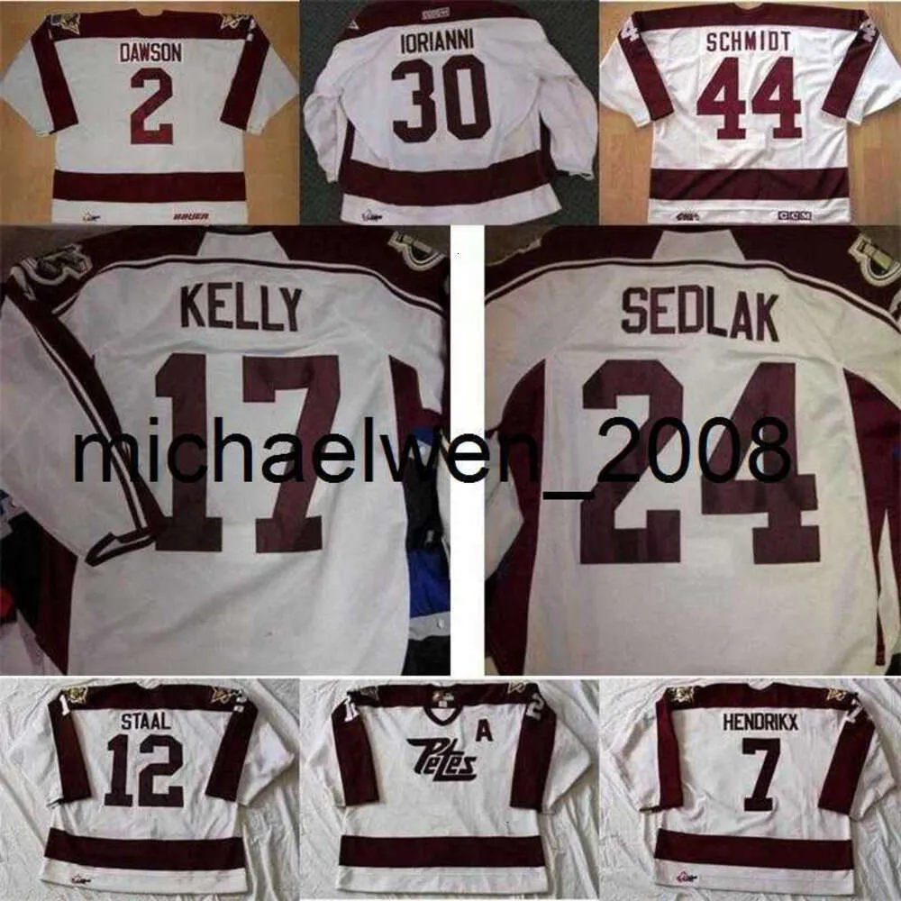 Kob Weng personnalisé ohl Peterborough Petes Jersey 2 Aaron Dawson 12 Staal 7 Hendrikx Mens Womens Kids 100% Coute de hockey