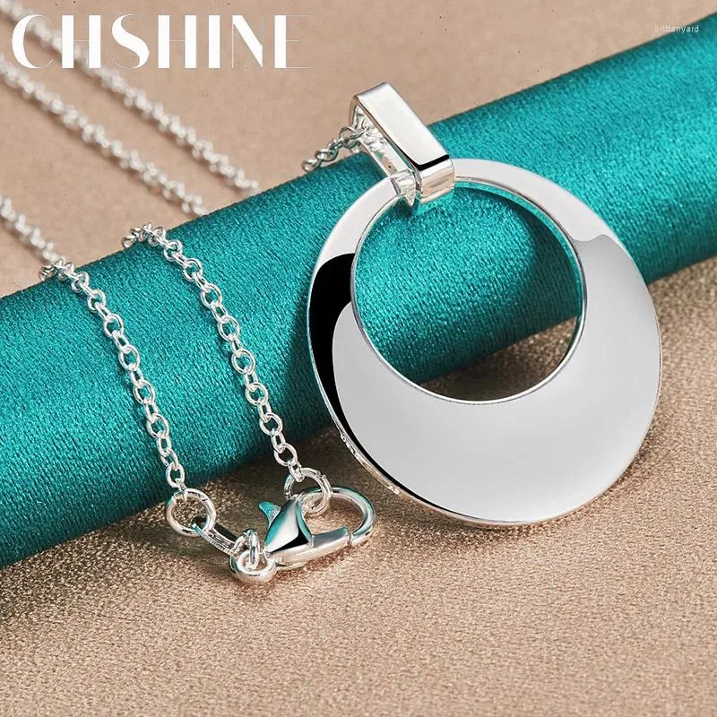 Pendants CHSHINE 925 Sterling Silver Smooth Hollow Circle Pendant 16-30 Inch Necklace For Women Wedding Engagement Fashion Charm Jewelry
