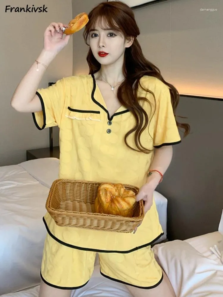 Pyjama d'été des femmes pour femmes Femmes Sweet Baggy Fily Simple Korean Style Harajuku Half Mancheve All-Match Fashion Aesthetic Hortwear College