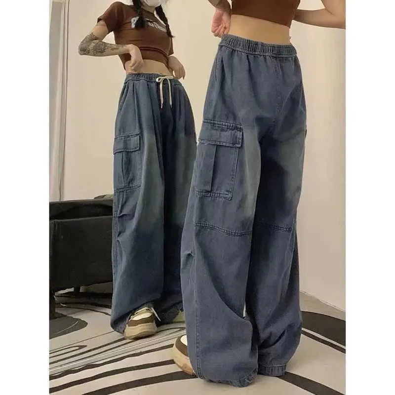 Kadınlar kot peri grunge alt kıyafetleri vintage strtwear Kore Y2K Bol kargo kot pantolon yüksek bel düz geniş bacak pantolonları denim pantolon y240422