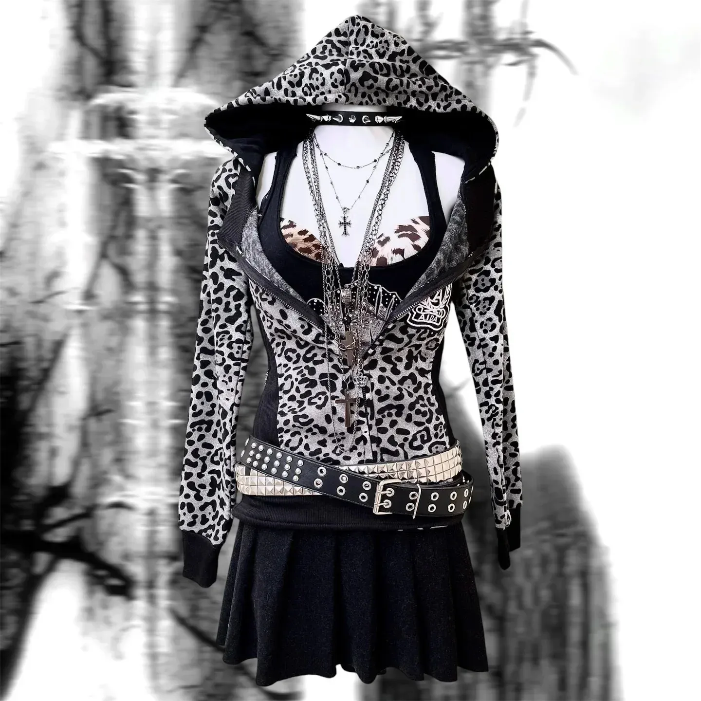 Leopard Print Zipper Lightweight Hoodie Women American High