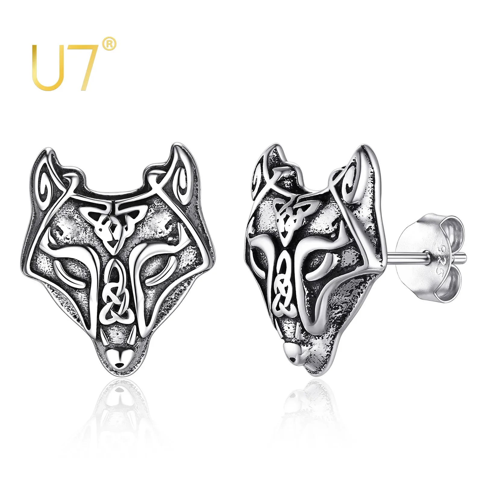 Ohrringe U7 Viking Wolf Stud Ohrringe Frauen Sterling Silber Norse Celtic Head Studs für Freundin