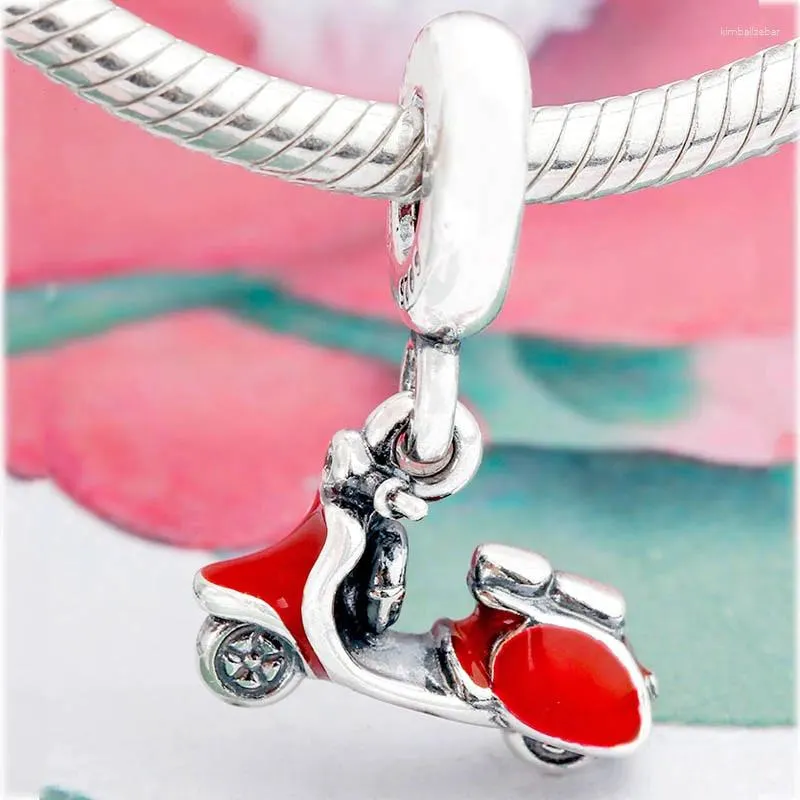 Pietre preziose gemme originali a pendente scooter rosse perle a ciondolo adatto 925 gocce di perle d'argento sterling Women Europe Bracciale Bracciale BEGLIE DIY