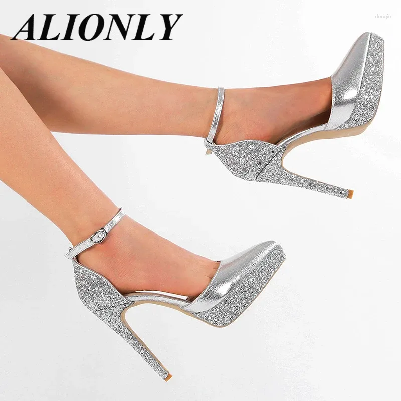 Sandaler Alionly 2024 Summer Pointed Slim Heel Waterproof Platform High Shining Women's Shoes