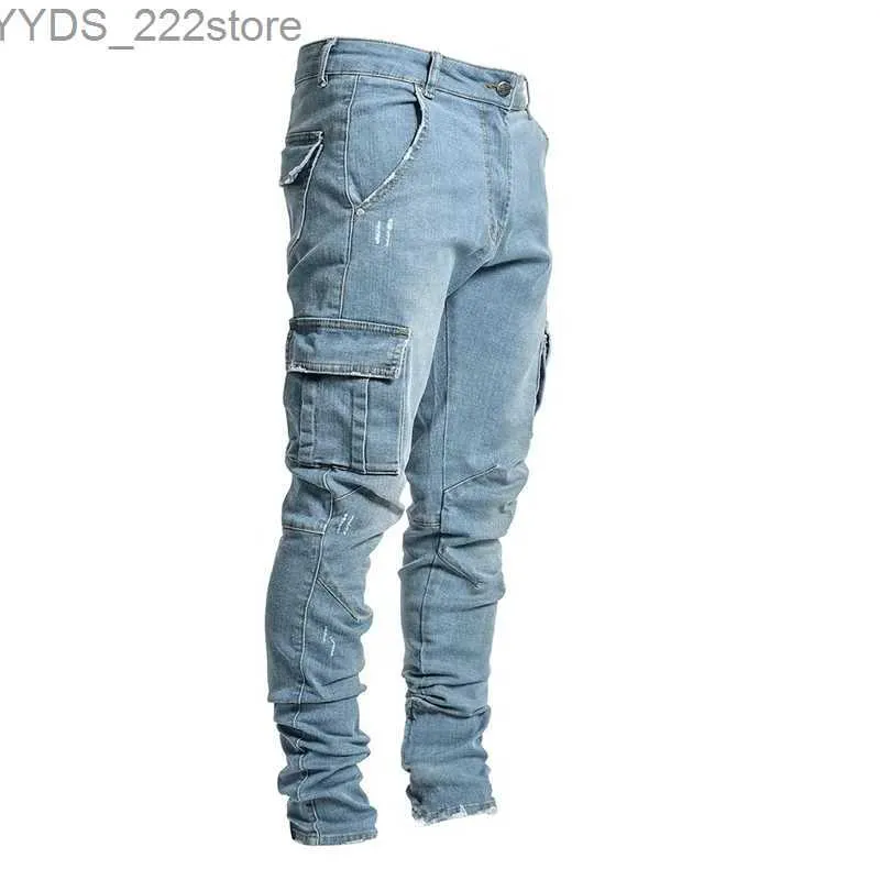 Frauen Jeans Herren Jeans lässige Baumwolljeans Multi -Pocket -Jeanshosen modische Straßenjeans Seitenpaschen Herren Bleistifthose YQ240423