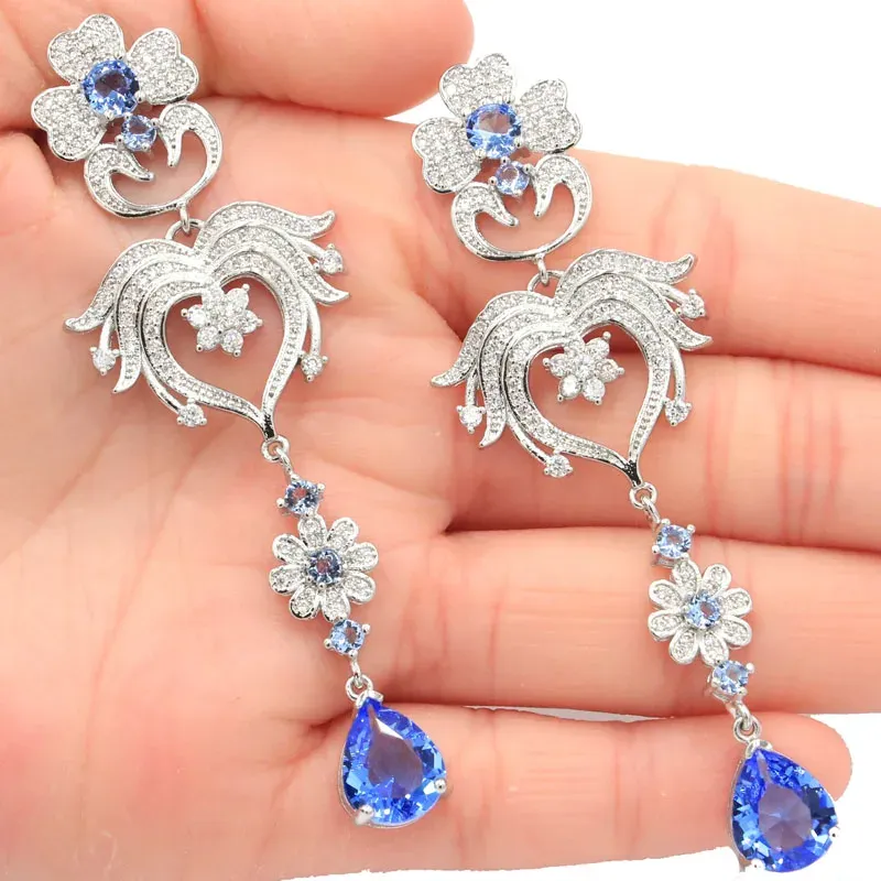 Boucles d'oreilles 78x26 mm multiples longs longs 15g rose tourmaline citrine aquamarine London Blue topaze violet tanzanite femmes boules d'oreilles en argent