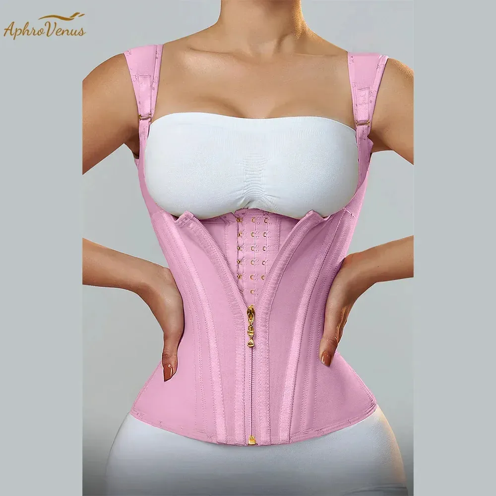 Fajas Colombianas Women Double Compression Midje Trainer Corset med benjusterbara dragkedja och krokögon Flat Belly Body Shaper 240416