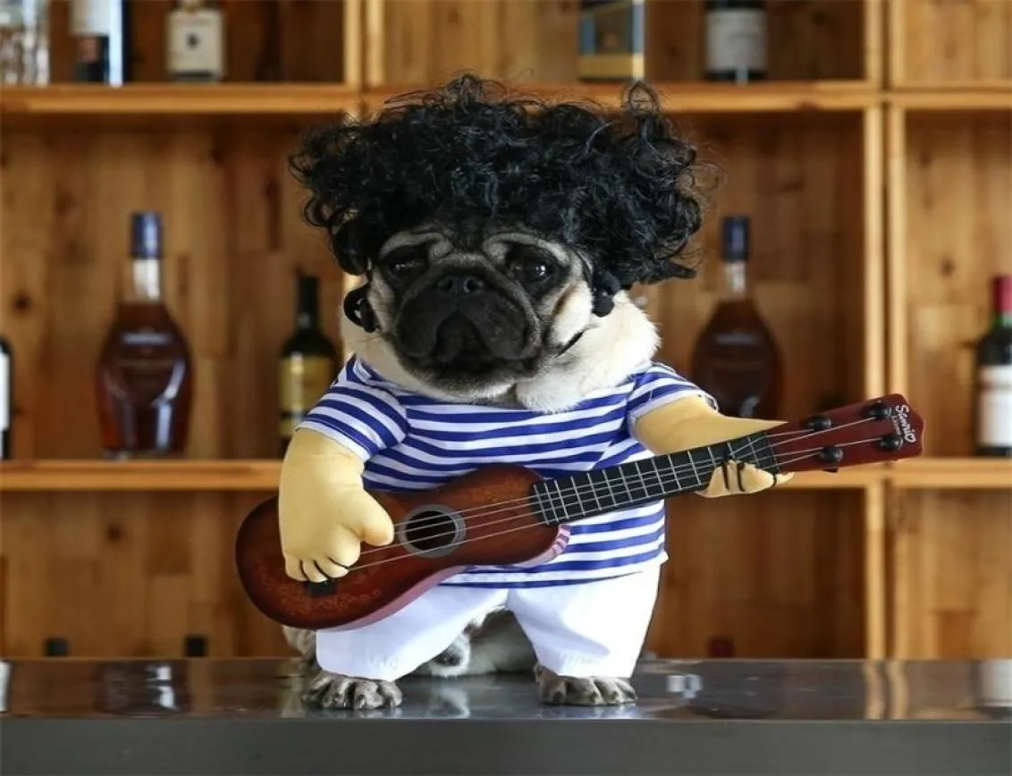 Guitariste drôle de compagnie cosplay costume de chien guitariste habillé des vêtements de la fête de la fête pour les petits chats français 3 y2003303948974
