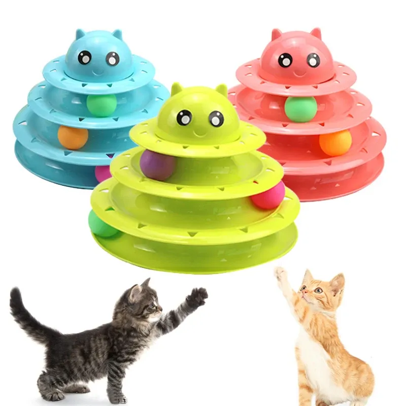 Toys Interactive Cat Tower Tower Tower 3 Livelli TRACCIONE Disco Roller Turtable per Pet Cat Play giochi Kitten Teaser Puzzle Toys Ball Accessori