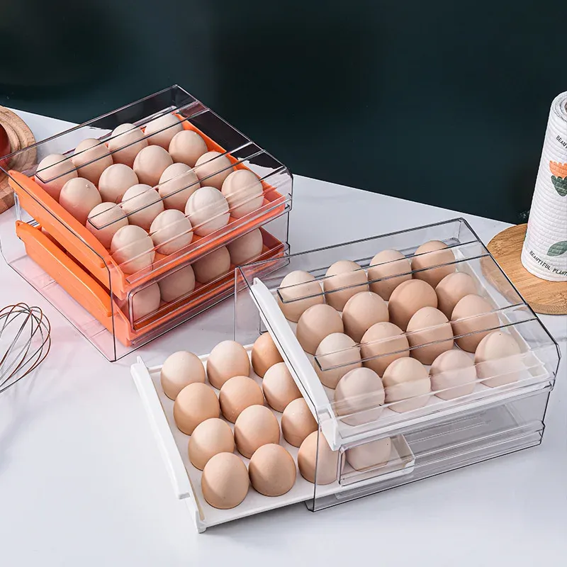 Tiroirs Track Dather Egg Rangement Boîte de rangement en plastique Conteneur de rangement en plastique Réfrigérateur Organisation de rangement Organigramme Panier de panier Plateau