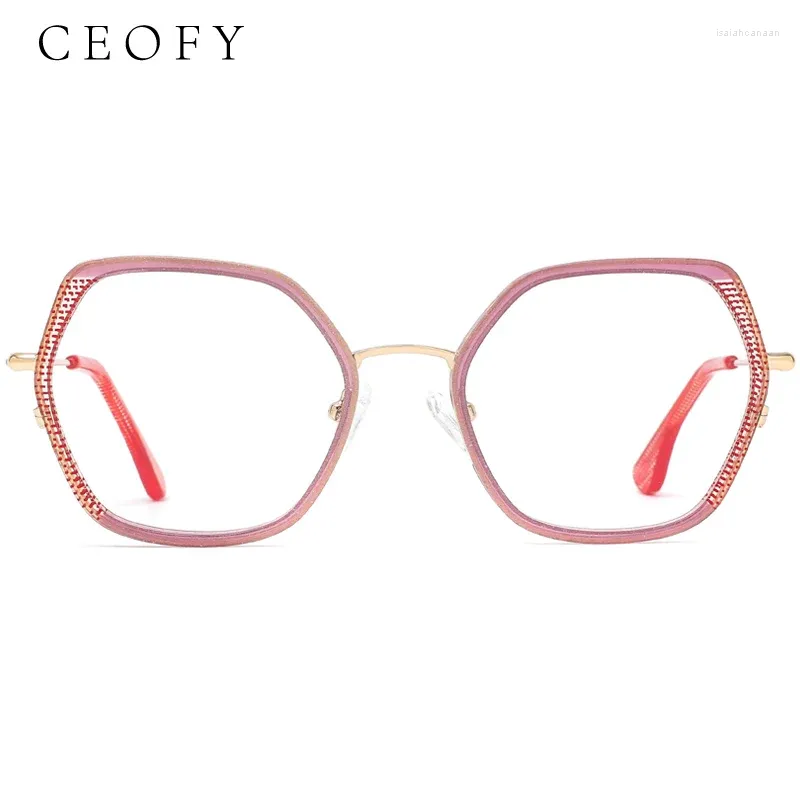 Lunettes de soleil Frames Ceofy 2024 Femmes Acetate Eyeglasses métalliques Cadre Retro Brand Design Prescription Myopie Optical High Quality