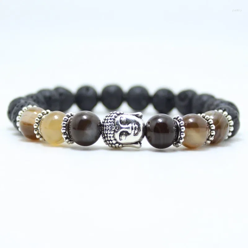 Bracelets de charme Design Black Lava Stone Beads Bouddha Bouddha Bracelet Natural pour hommes et femmes bijoux