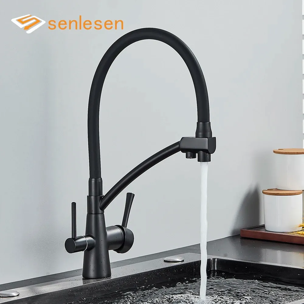 Purifiers Senlesen Pull Down Kitchen Sink Faucet Black Pure Water Filter Kitchen Faucet Dual Handle Hot Cold Mixer Crane Purification Tap