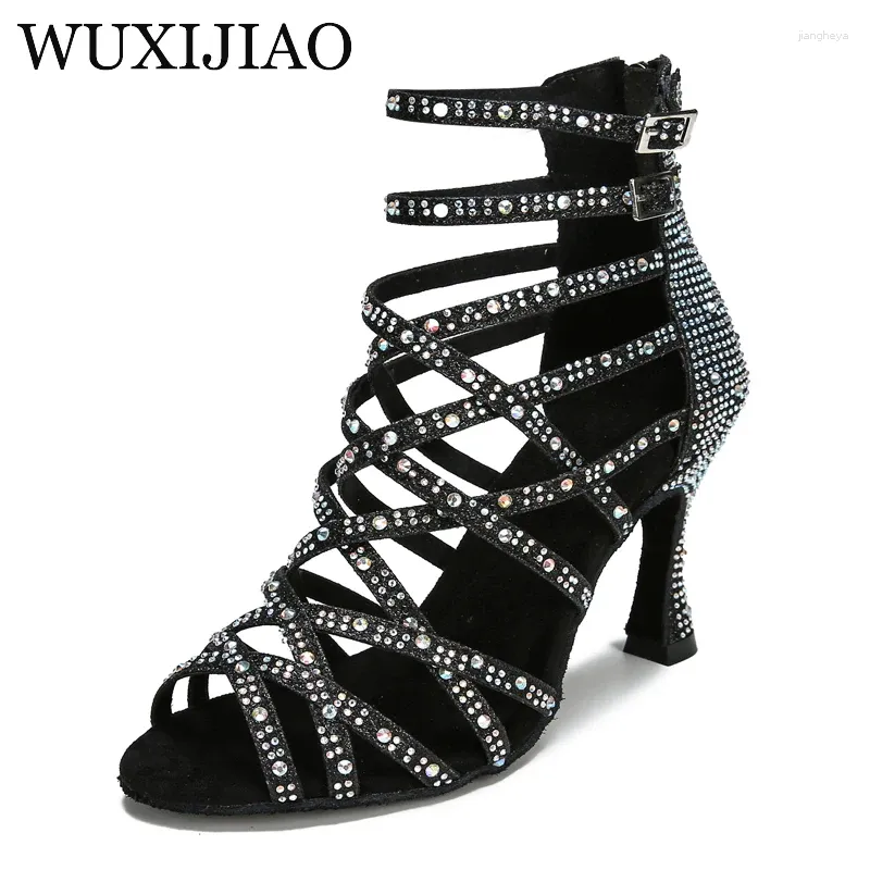 Buty taneczne Wuxijiao Łacińskie złoto srebrna czarna platforma balowa szeroka impreza Square Women's High Heels