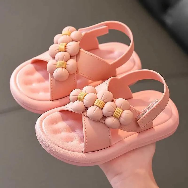 Slipper 1-8 Years Summer Girls Pink Sandals Toddler Baby Fashion Princess Little Girl Shoes Kids Open Toe Non-slip Beach Sandals Y240423
