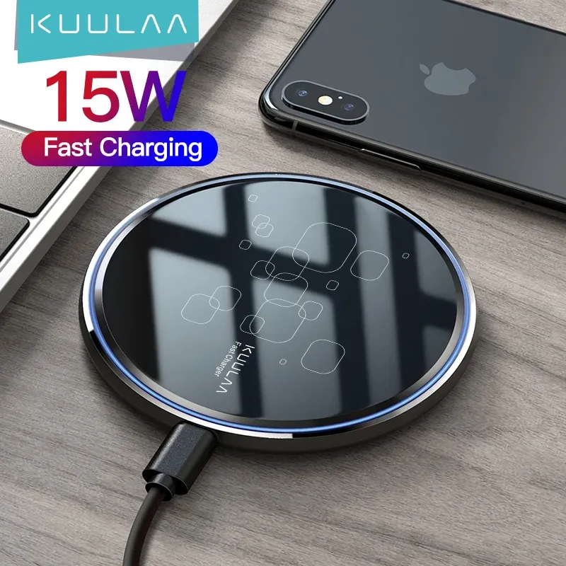 Chargers Kuulaa 15W qi carregador sem fio para Xiaomi Mi 9 Pro Mirror Wireless Charging Pad Charger Fast para iPhone 11 12 x Pro Max 8 Plus