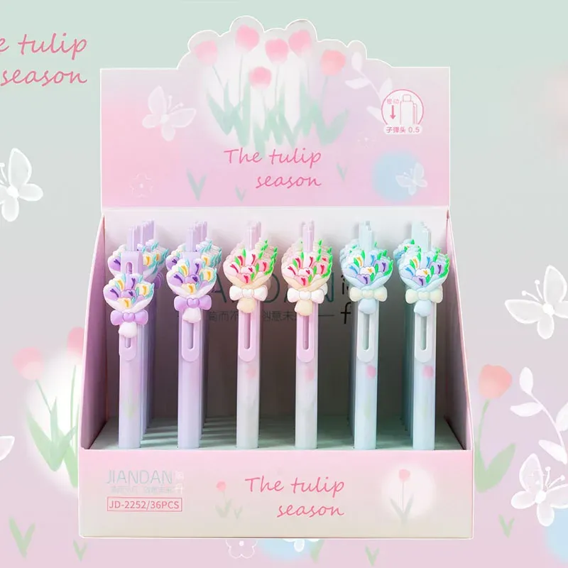 PENS 36 PCS/lotto Kawaii Flower Press Gel Penna carina 0,5 mm INK NERA Signatura Penne Ufficio Scuola Scrittura Forniture di cartoleria Regali di cartoleria