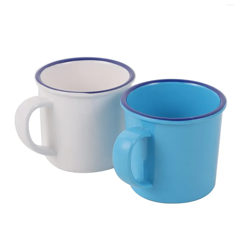 Vinglas 2 datorer Melamine Vintage Retro Big Tea Mugs Imitation Emamel Cups (diverse färg)