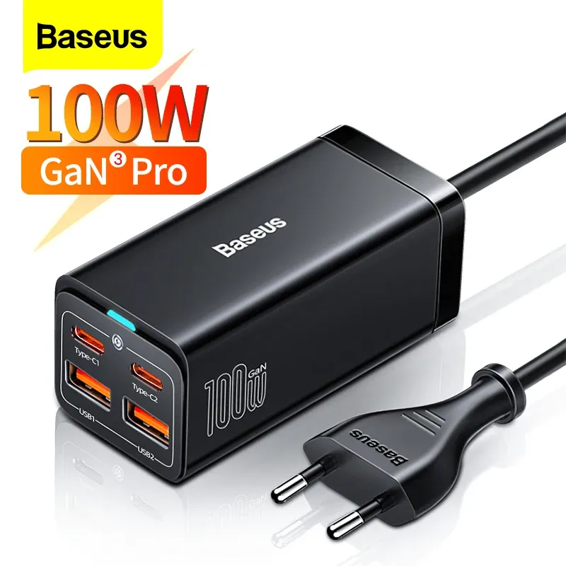 Chargers Baseus Gan 100W 65W настольное зарядное устройство Quick Charge 4.0 QC 3.0 PD USBC Тип C USB Fast Зарядка для MacBook Samsung iPhone Ноутбук