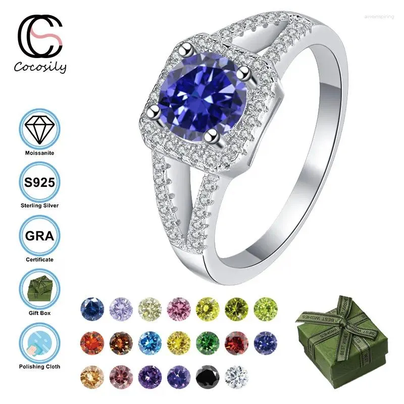 クラスターリングcocosyily2ctd色モッサナイトS925スターリングシルバースクエアV字型デザインクラシックエレガントな女性の結婚式のダイヤモンドリング
