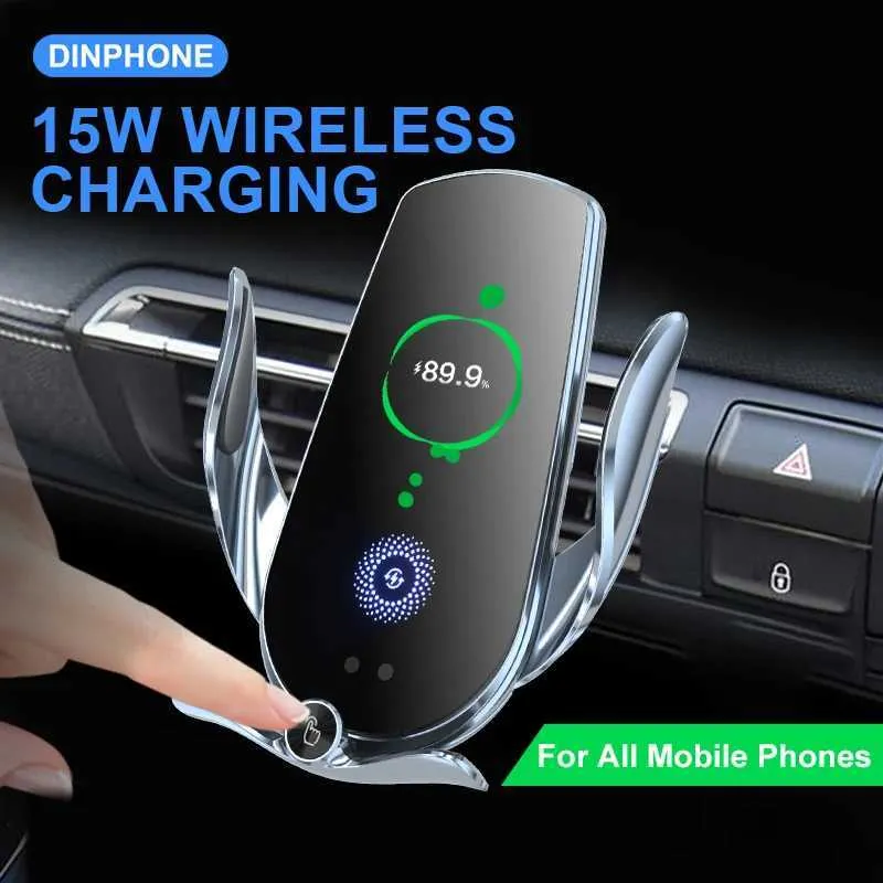 Cell Phone Mounts Holders Universal Car Cell Phone Holder Bracket 15W Wireless Charging Handsfree Phone Holder In Car For Dashboard Windshield Vent Y240423