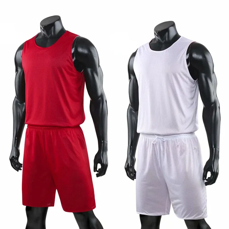 Basketbal dubbelzijdige draagbare basketbal jersey sets uniformen sportkleding ademende snel droge mannen kinderen basketbal training pakken
