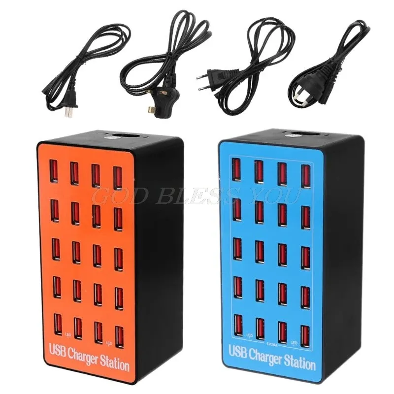 Hubs 20port USB Hub Ładowarka Adapter Murowa Szybka ładowanie stacja dokująca 100W dla Apple iPhone iPad Samsung Huawei Smartphone Table