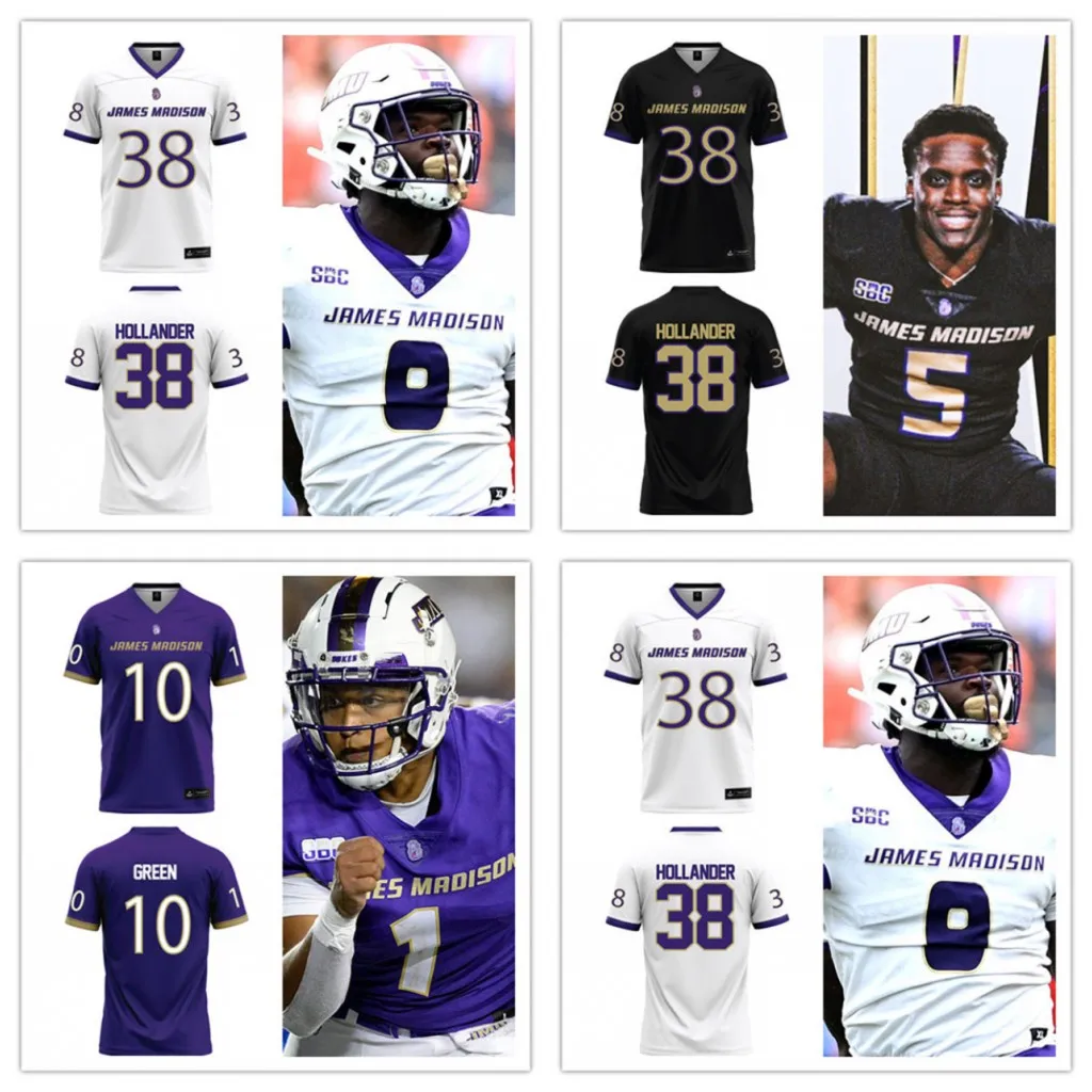 Jalen Green James Madison Dukes Jersey de futebol costume costume masculino Trevell Mullen J.McCloud Aaron Gunn Nehki Meredith Brett Griffis James Madison Jerseys