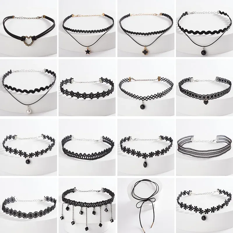 Kolyeler Retro Vintage Gotik Chocker Harajuku Aşk Kalp Chokers Goth Siyah Kadife Kalp Kristal Kolye Suçlu Kolye