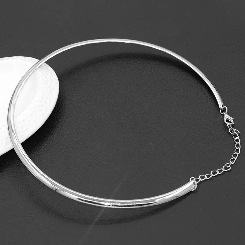 Necklaces 304 Stainless Steel Collar Neck Ring Necklace Silver Color Big Circle Metal Pendant Torque Statement Necklace Jewelry Findings