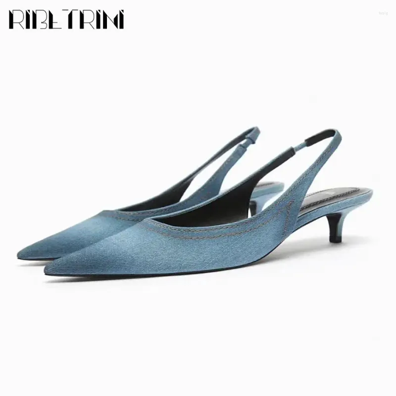 Dress Shoes 2024 Brand Women Pumps Elegant Luxury Back Strappy Thin Heel Pointed Toe Demin Office Lady Fashion Trendy Designer