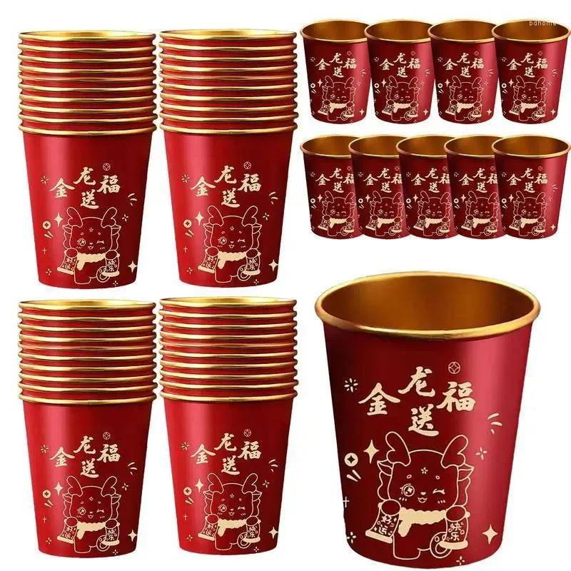 Tass jetables pailles chinois année tasse en papier dragon anti-éched épaissi pour les boissons froides festival de printemps