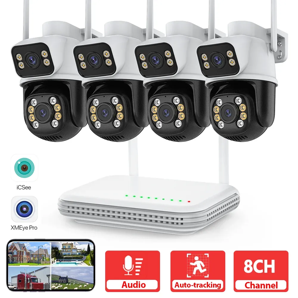 Kamery WiFi NVR System kamery 8CH 6MP bezprzewodowy Zestaw na zewnątrz PTZ CCTV 2way audio kolor noktowi wizję Zestaw nadzoru wideo ICSEE