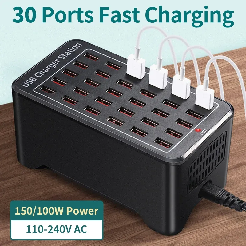 Hubs Usb Hub Charger Station 30 25 20 Multi Ports Fast Charging Station 150/100w Universal Carregador for Iphone Ipad Huawei Xiaomi