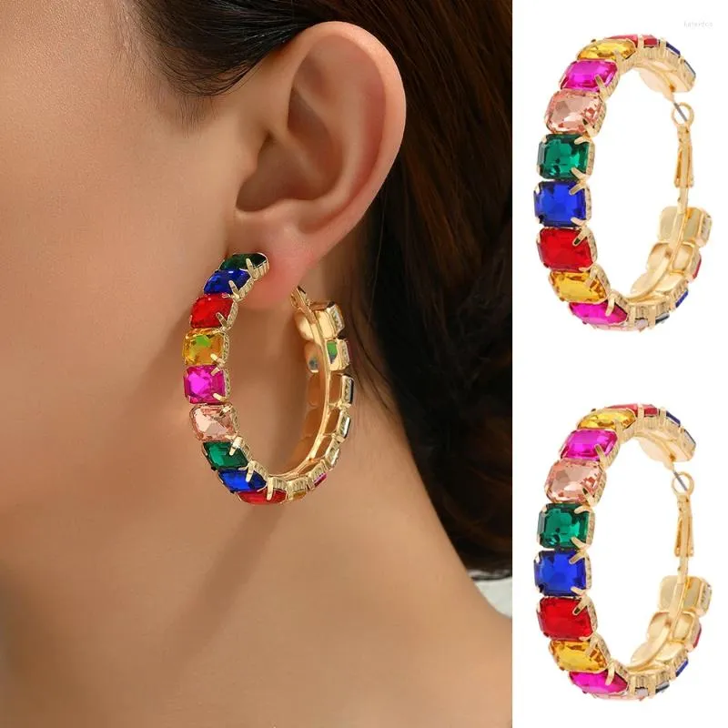 Boucles d'oreilles cerceaux Circle de verre en verre brillant coloré pour les femmes Boho Trendy Decor Ring Luxury Fairy Elegant Wedding Party Bijoux