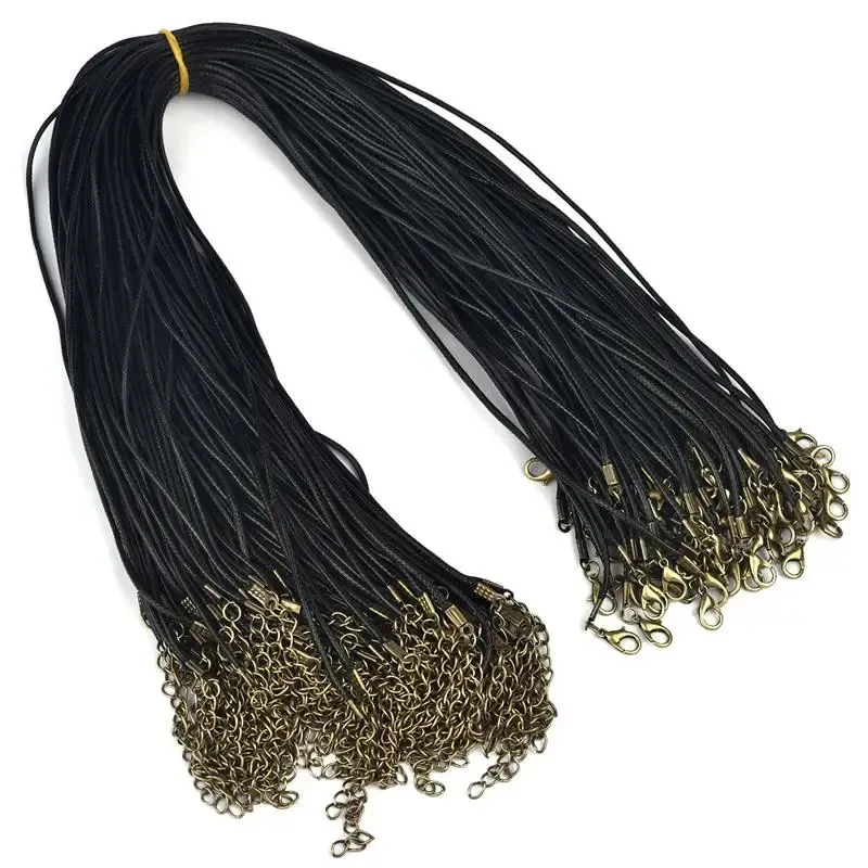 Halsband 50 st 45/50 cm flätat läder rep vax sladd diy handgjorda halsband hängen hummer lås sträng sladd smycken kedjor