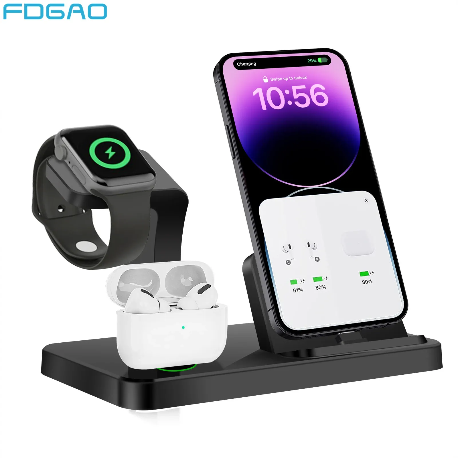 充電器3 in 1ワイヤレス充電器スタンドiPhone 14 13 12 xs xr x Apple Watch Fast Charging Dock Station for AirPods Pro iwatch 8 7