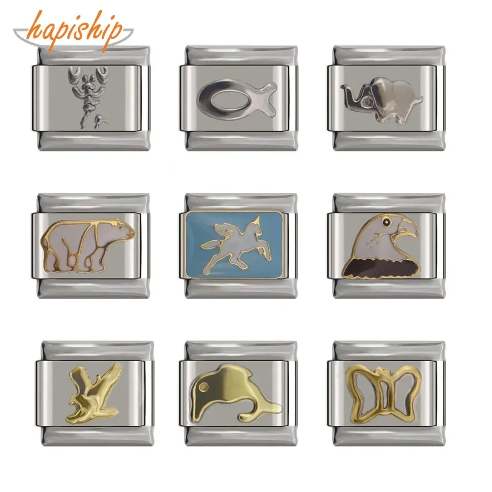 Strands Hapiship Top Nuova larghezza da 9 mm Larghezza originale Daisy Elefante Elefante Dolfini Cat Charm Cash Fit 9mm Bracciale in acciaio inossidabile DJ135