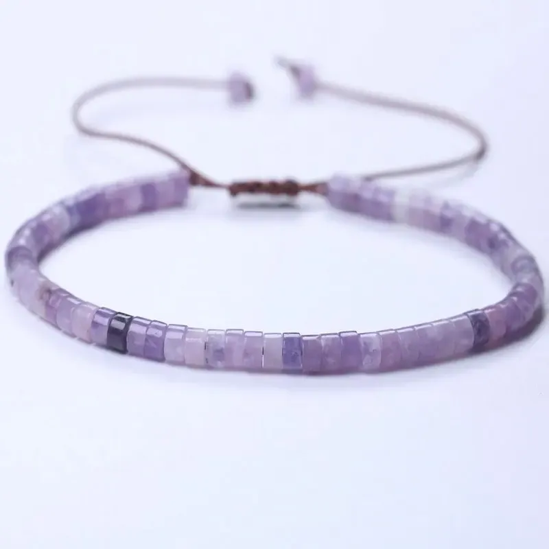 Brins Stone nautre 2x4 mm Amethyst Rose Quartz Moonstone Loose Spacer Perles Bracelet pour femmes Bracelet ajusté tissé Bijoux pour femmes