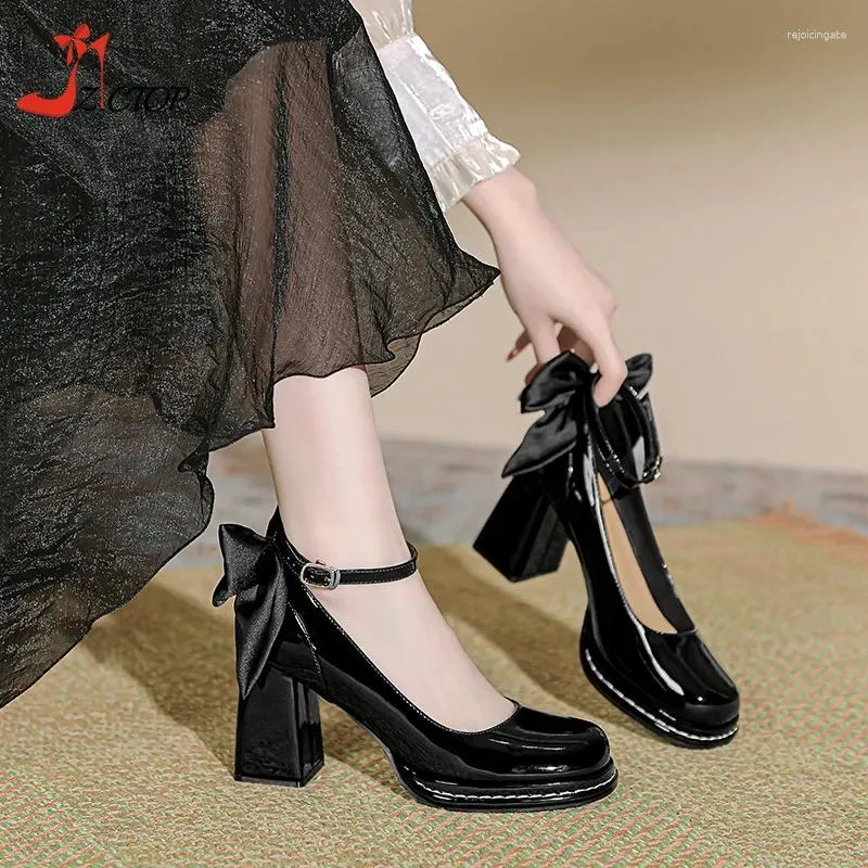 Отсуть обувь Элегантные луки женщины накачали густые каблуки Мэри Джейн Женс Леди на щиколотке