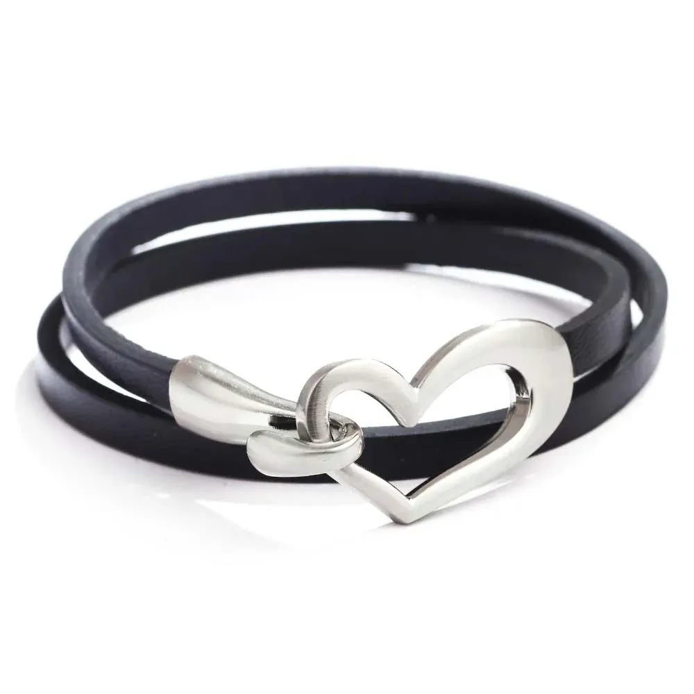 Strands TOTABC Newest Design Black Simple love Leather Charms Bracelet for Women Simple Blank Design Amazing Width Bracelet & Bangle