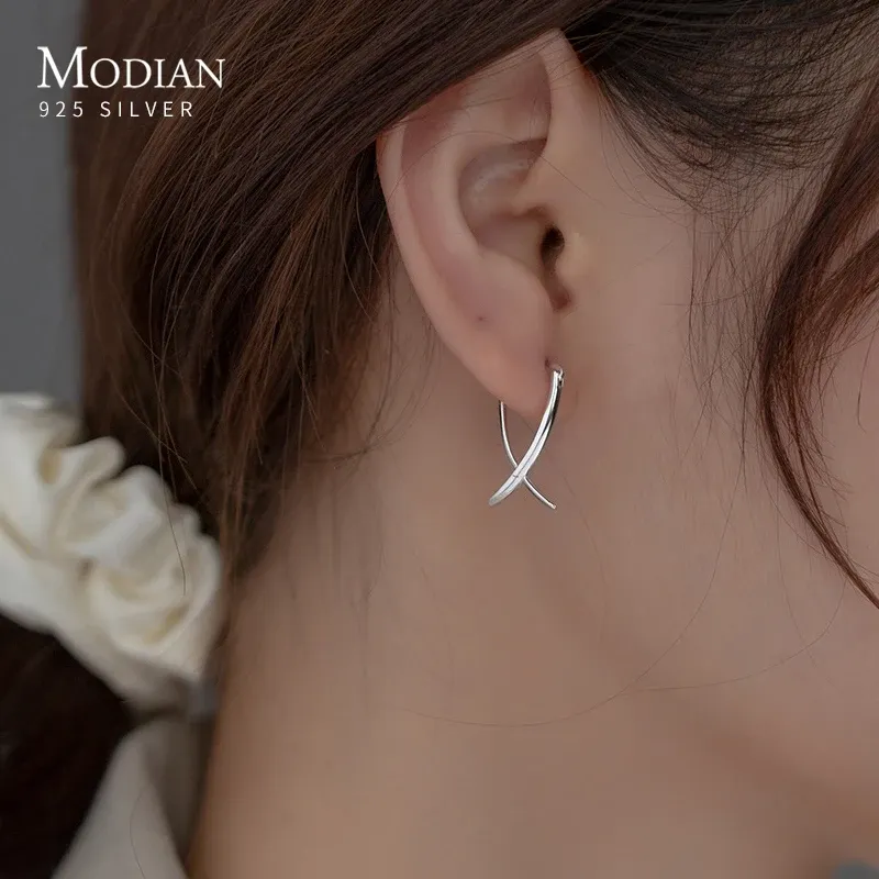 Örhängen Modian Solid 925 Sterling Silver Simple Abstract Style Ear Spuckles For Women Fine Jewelry Summer Party Hoop örhängen Tillbehör