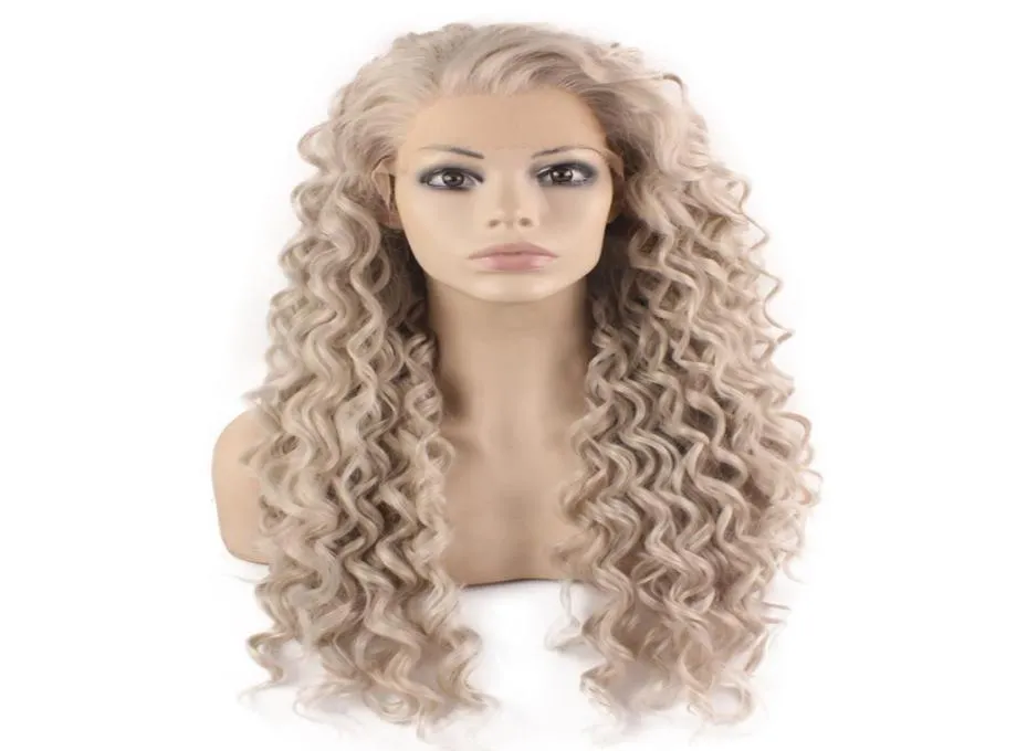 Long Curly Grey Blond Heat Safe Wiber Hair Lace Front Wig019649547